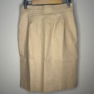 Vintage James River Traders Tan Linen Cotton Pencil Skirt 6 Hong Kong Minimalist